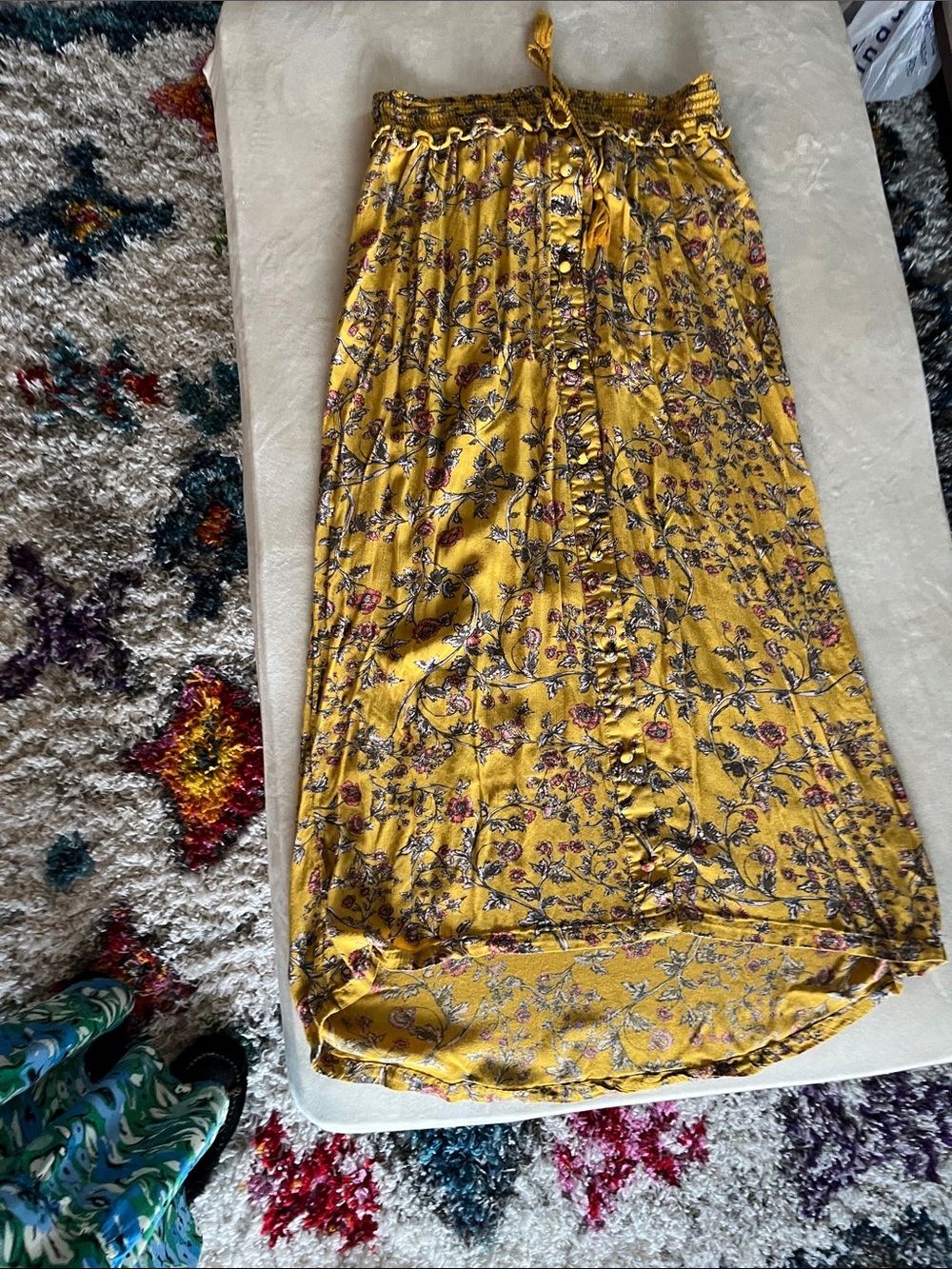 Jessica Simpson Yellow Floral Button-Front Maxi Skirt